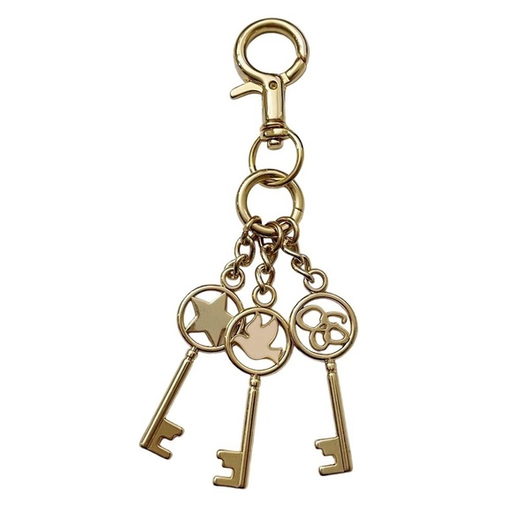 Bag Charm‎ Key Chain Gold Tone Jessica Simpson Logo Dove Star 3 Key Bag Clip - Picture 1 of 4